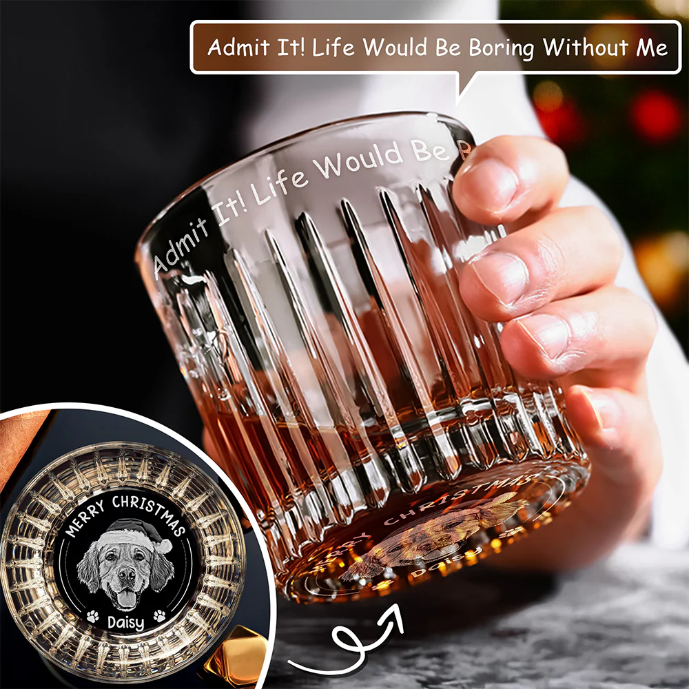 Custom Photo Christmas Would Be Boring Without Me Christmas Engraved Vertical Lines Whiskey Glass TH10 894501 - Image 3