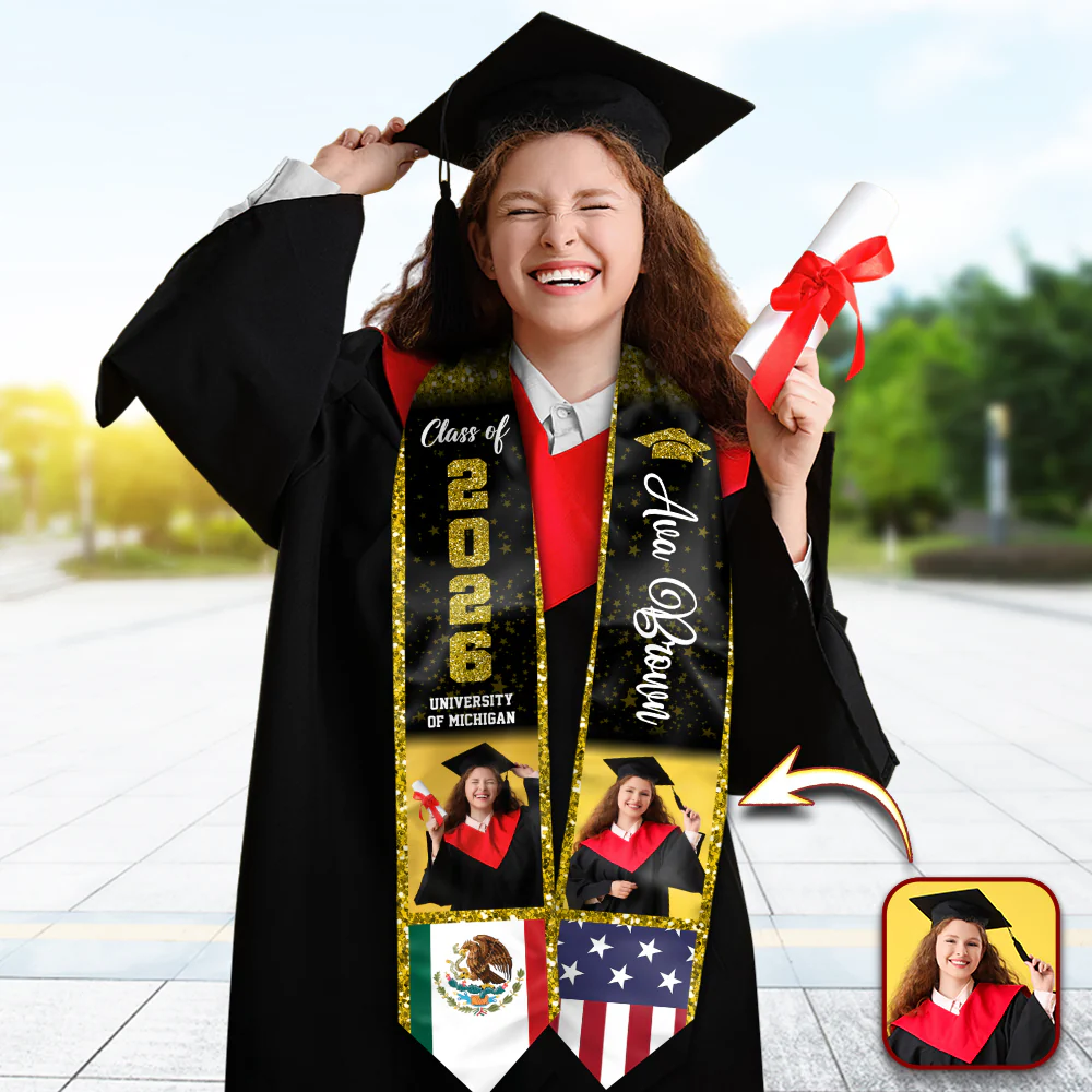 Custom Photo Class of 2026 Flag Graduation Stoles - Graduation Gift, Senior Gift HO82 901640 - Image 4
