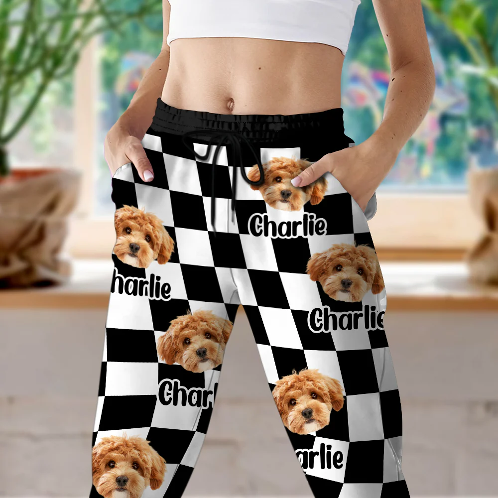Custom Photo Dog Cat - Checkerboard Street Style Sweatpants HA75 892616 - Image 4