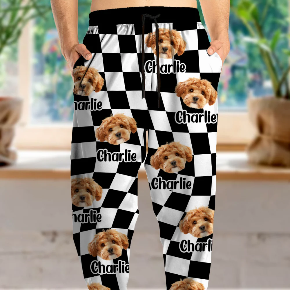 Custom Photo Dog Cat - Checkerboard Street Style Sweatpants HA75 892616 - Image 5