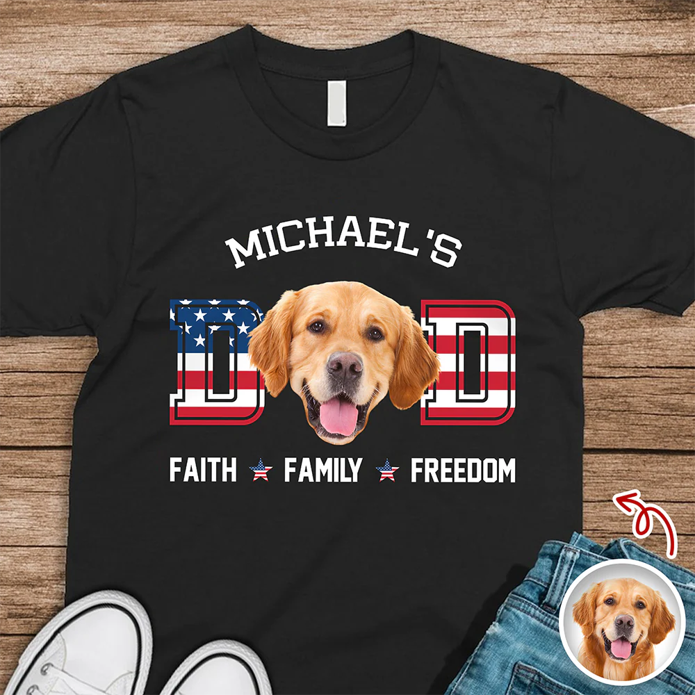Custom Photo Dog Cat Dad Faith, Freedom & Family Dark Shirt LM32 897997 - Image 6