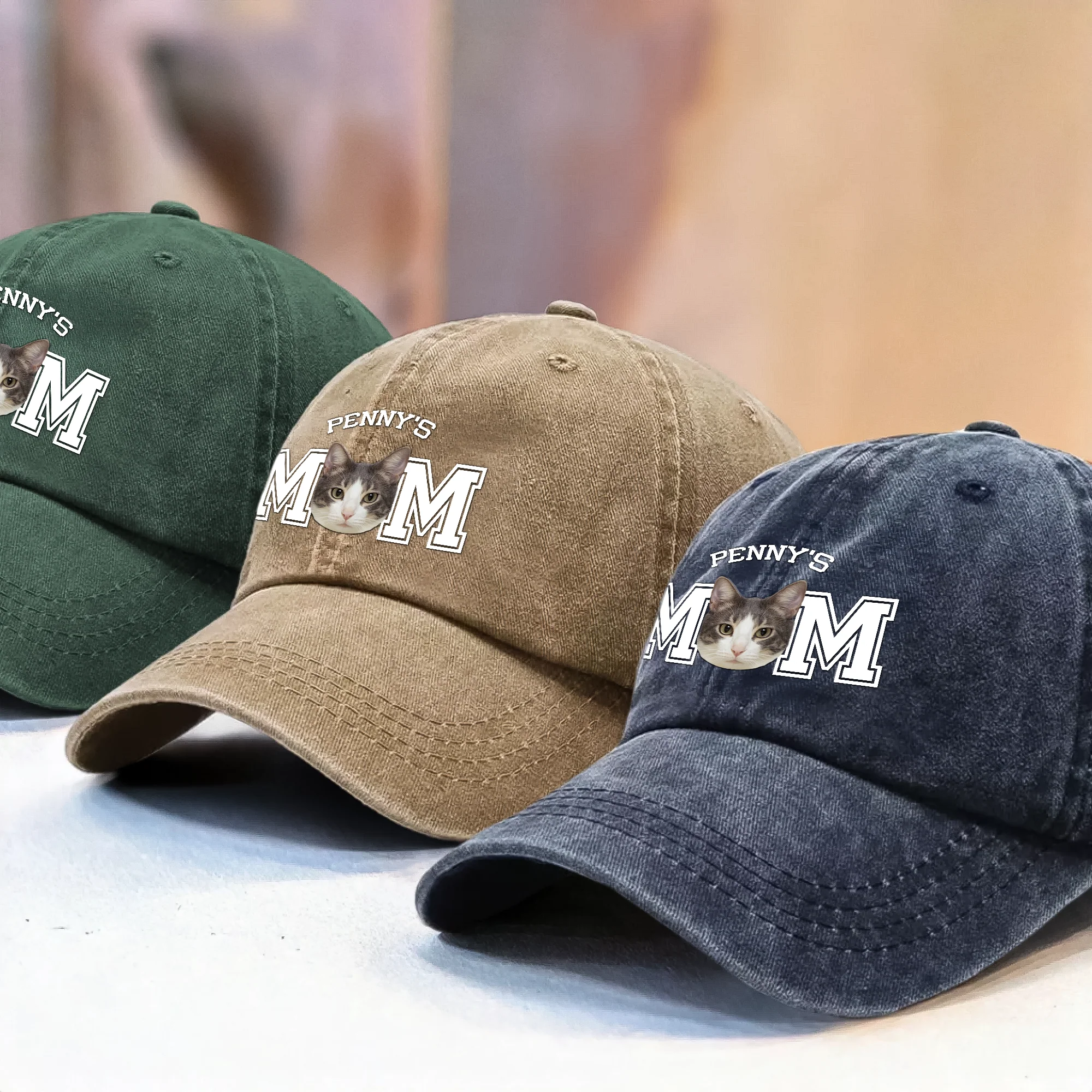 Custom Photo Dog Cat Dad Washed Denim Baseball Cap HA75 892466 - Image 21