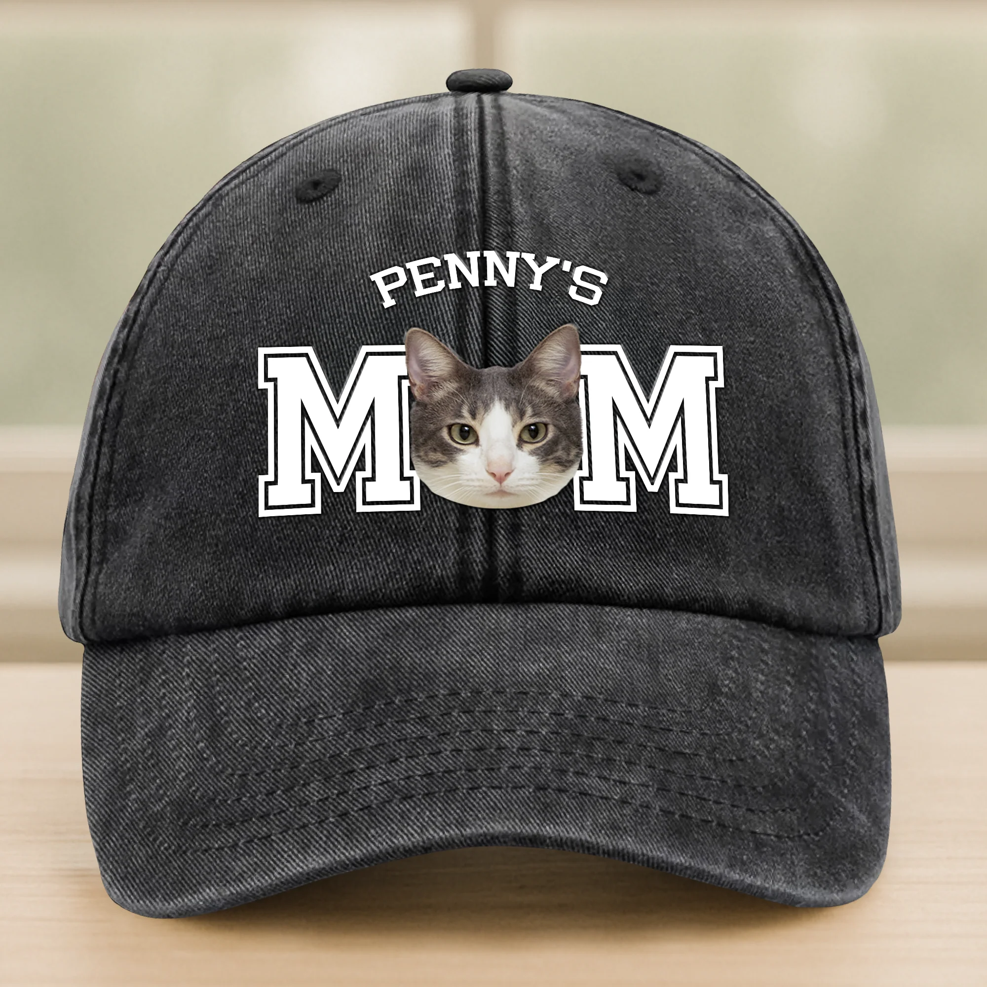 Custom Photo Dog Cat Dad Washed Denim Baseball Cap HA75 892466 - Image 23