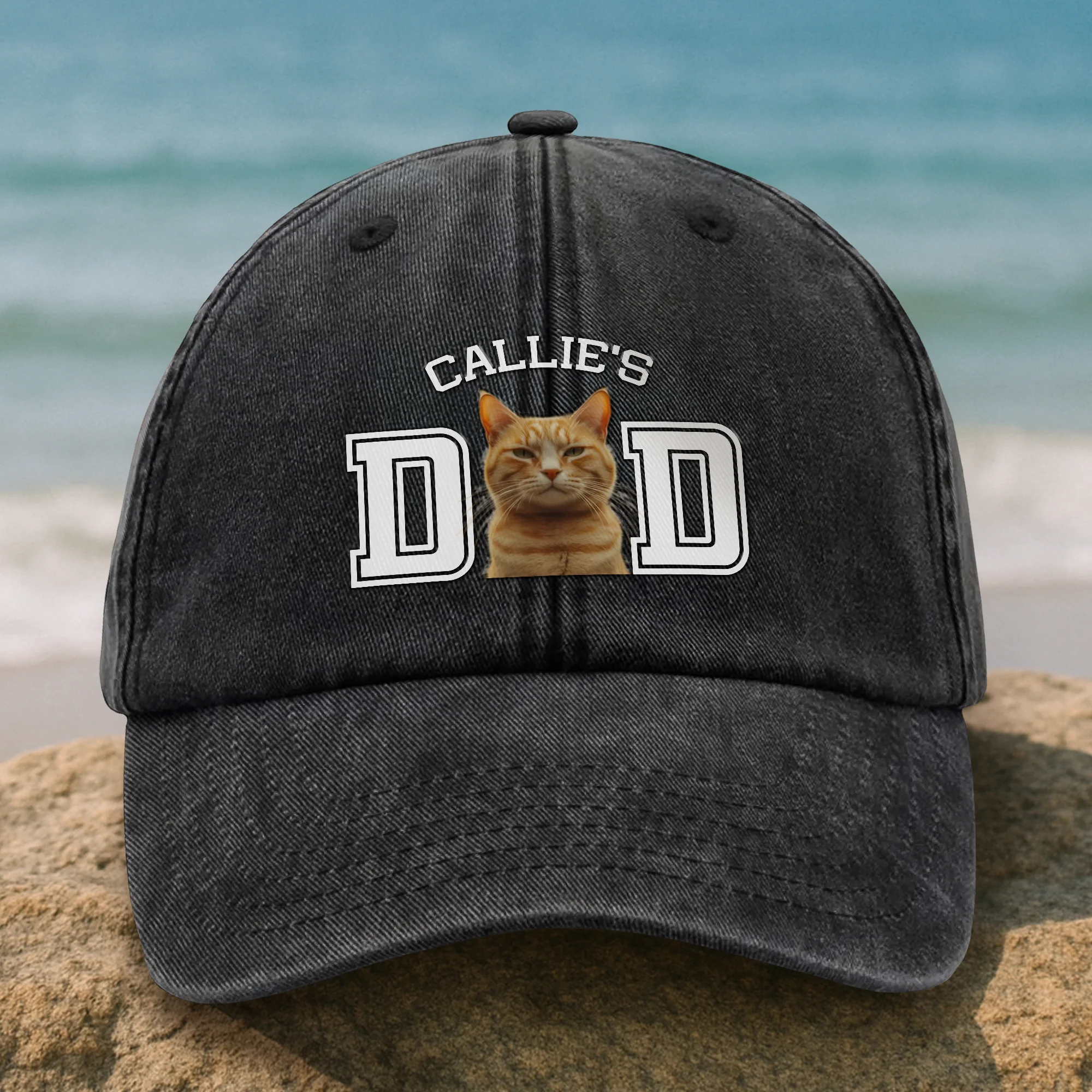 Custom Photo Dog Cat Dad Washed Denim Baseball Cap HA75 892466 - Image 9