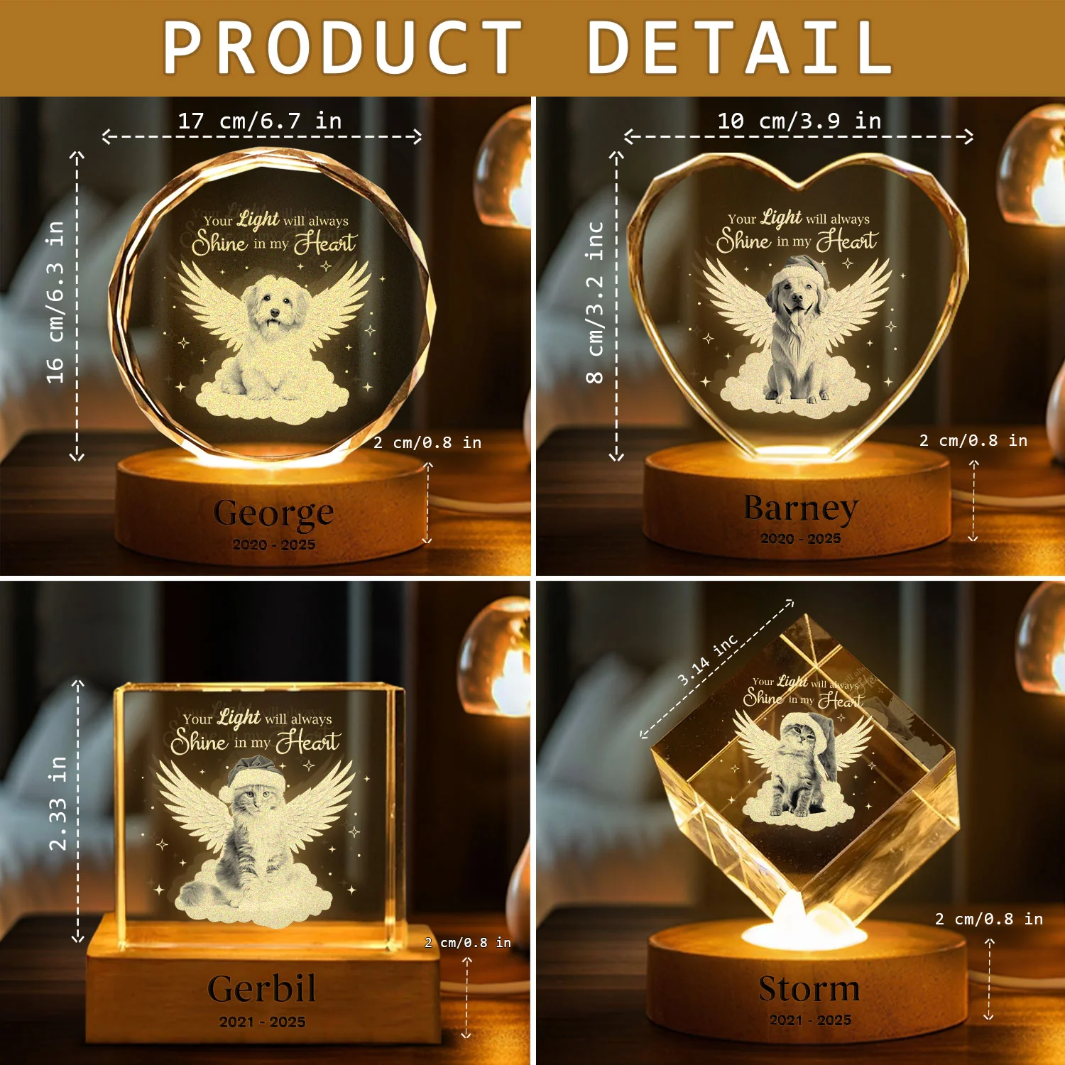 Custom Photo Dog Cat Pet Your Light Will Always Shine In My Heart Memorial Engraved Crystal Photo With Light HA75 898212 - Image 6