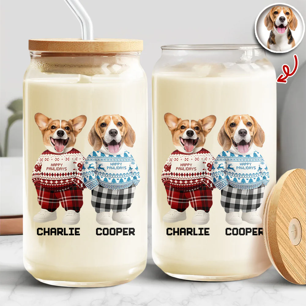 Custom Photo Dog Cat Xmas Clothes Christmas Glass Can With Lid For Dog Cat Lovers CH07 899140 - Image 9