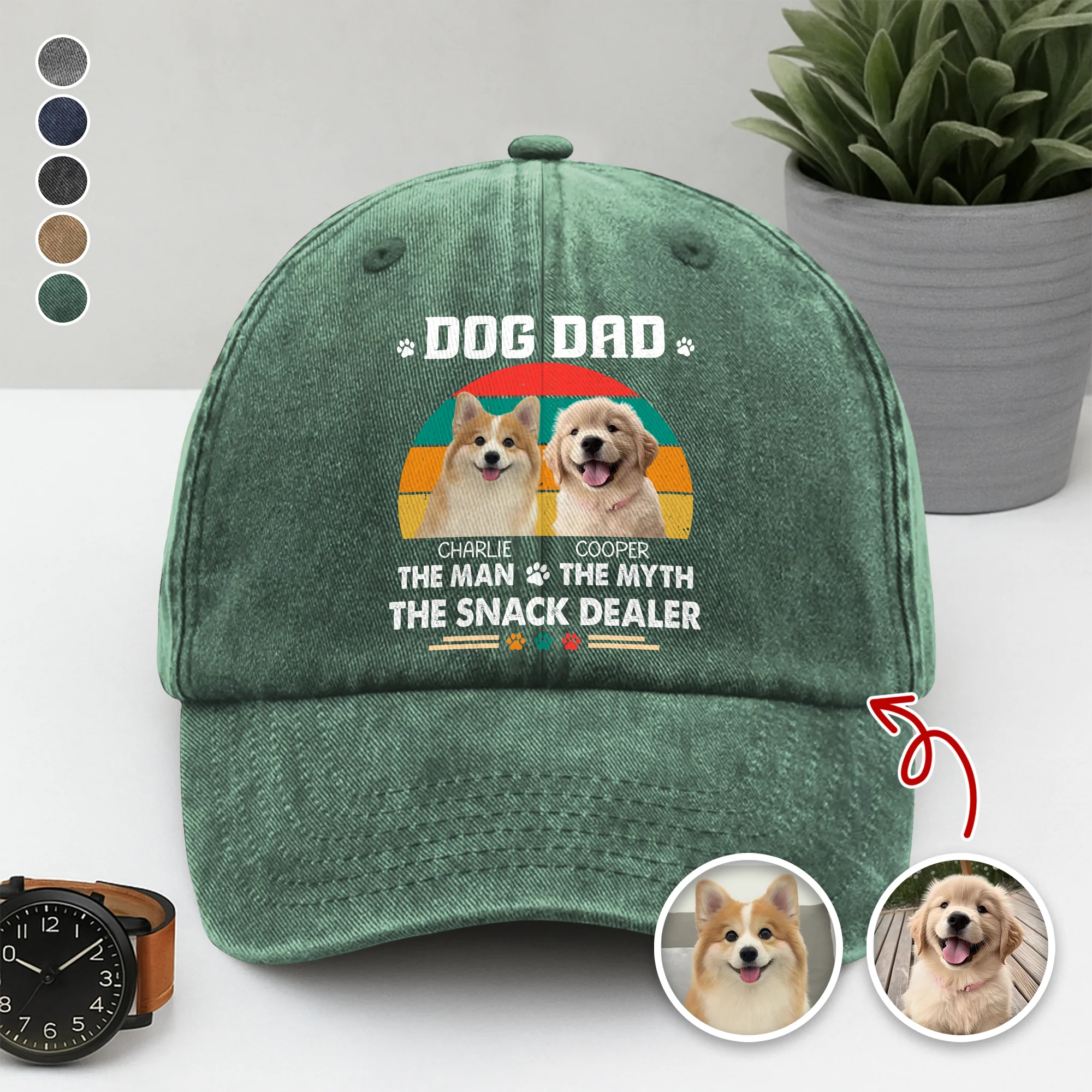 Custom Photo Dog Dad The Man The Myth The Snack Dealer - Personalized Washed Denim Baseball Cap CH07 896470 - Image 5