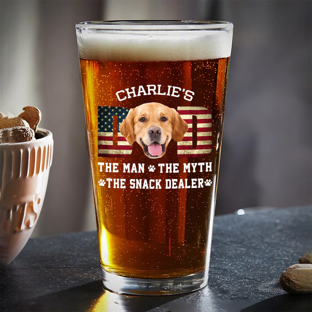 Custom Photo Dog Dad The Man The Myth American Flag Dad Beer Glass HA75 892402 - Image 3