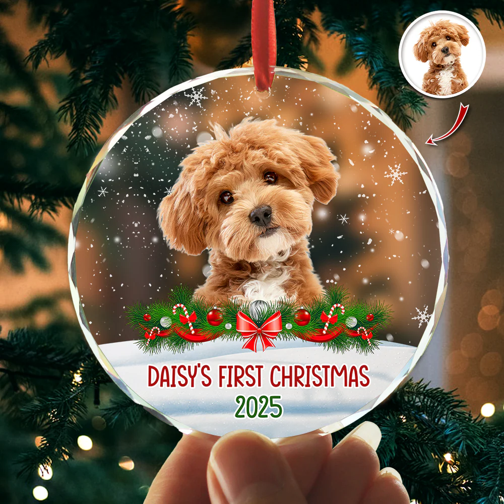 Custom Photo Dog First Christmas Glass Ornament HA75 897258 - Image 2