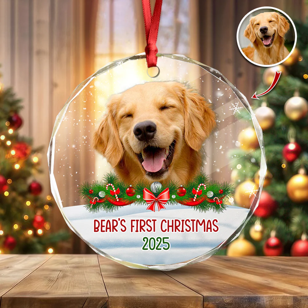 Custom Photo Dog First Christmas Glass Ornament HA75 897258 - Image 3