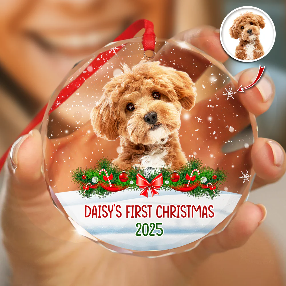 Custom Photo Dog First Christmas Glass Ornament HA75 897258 - Image 4