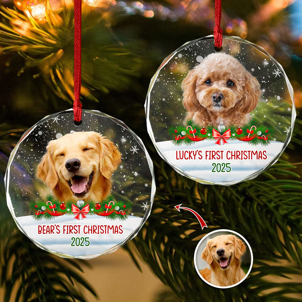 Custom Photo Dog First Christmas Glass Ornament HA75 897258 - Image 5