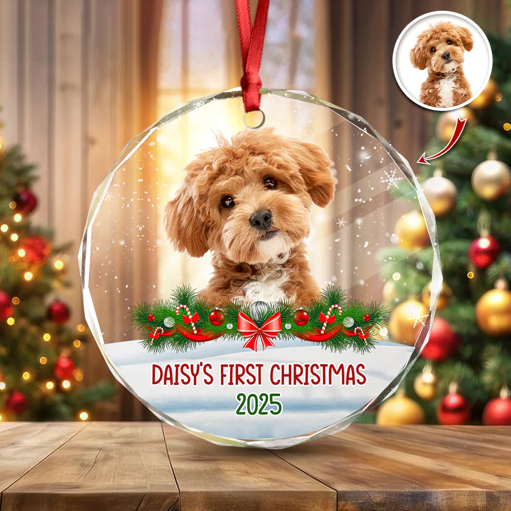 Custom Photo Dog First Christmas Glass Ornament HA75 897258 - Image 6