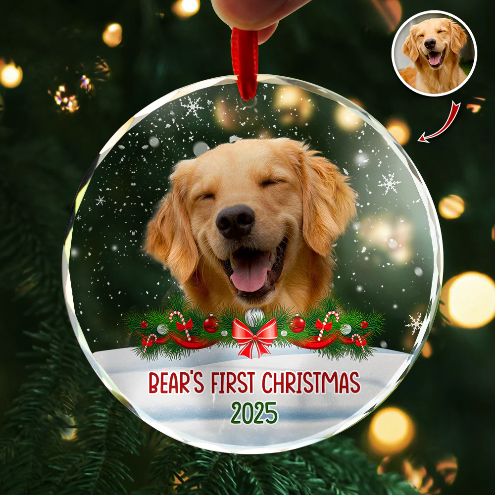 Custom Photo Dog First Christmas Glass Ornament HA75 897258 - Image 8