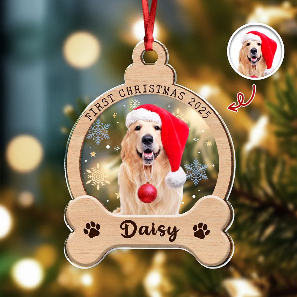Custom Photo Dog First Christmas Wood And Acrylic Ornament HA75 897042 - Image 3