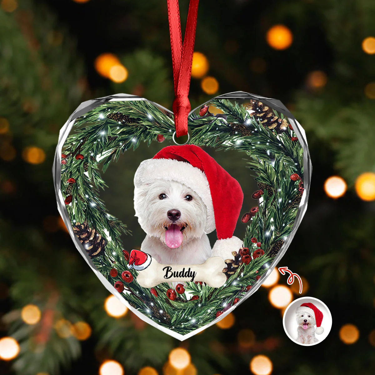 Custom Photo Dog Personalized Heart Shaped Glass Ornament For Christmas HA75 897468 - Image 5