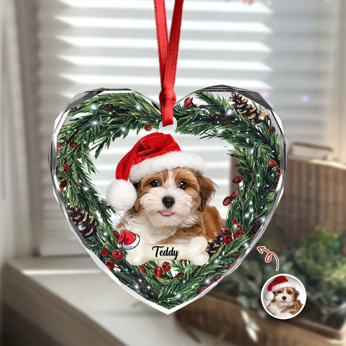 Custom Photo Dog Personalized Heart Shaped Glass Ornament For Christmas HA75 897468 - Image 9