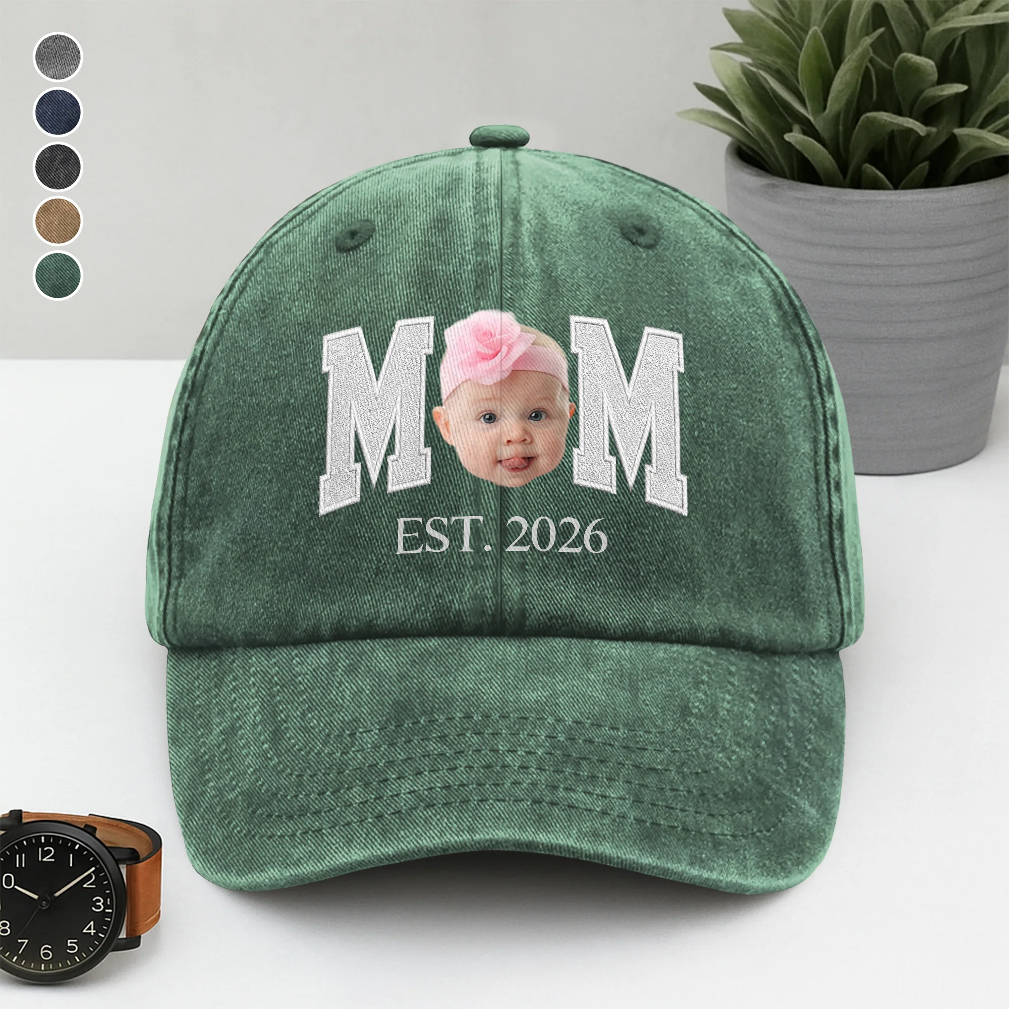 Custom Photo Face Dad Est. Washed Denim Baseball Cap HA75 921350 - Image 5