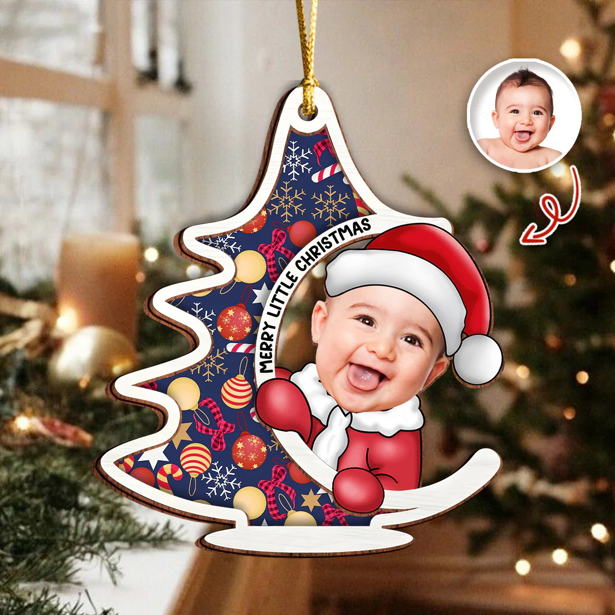 Custom Photo First Christmas Tree Baby Santa - Personalized 2 Layered Wood Ornament CH07 899132 - Image 3