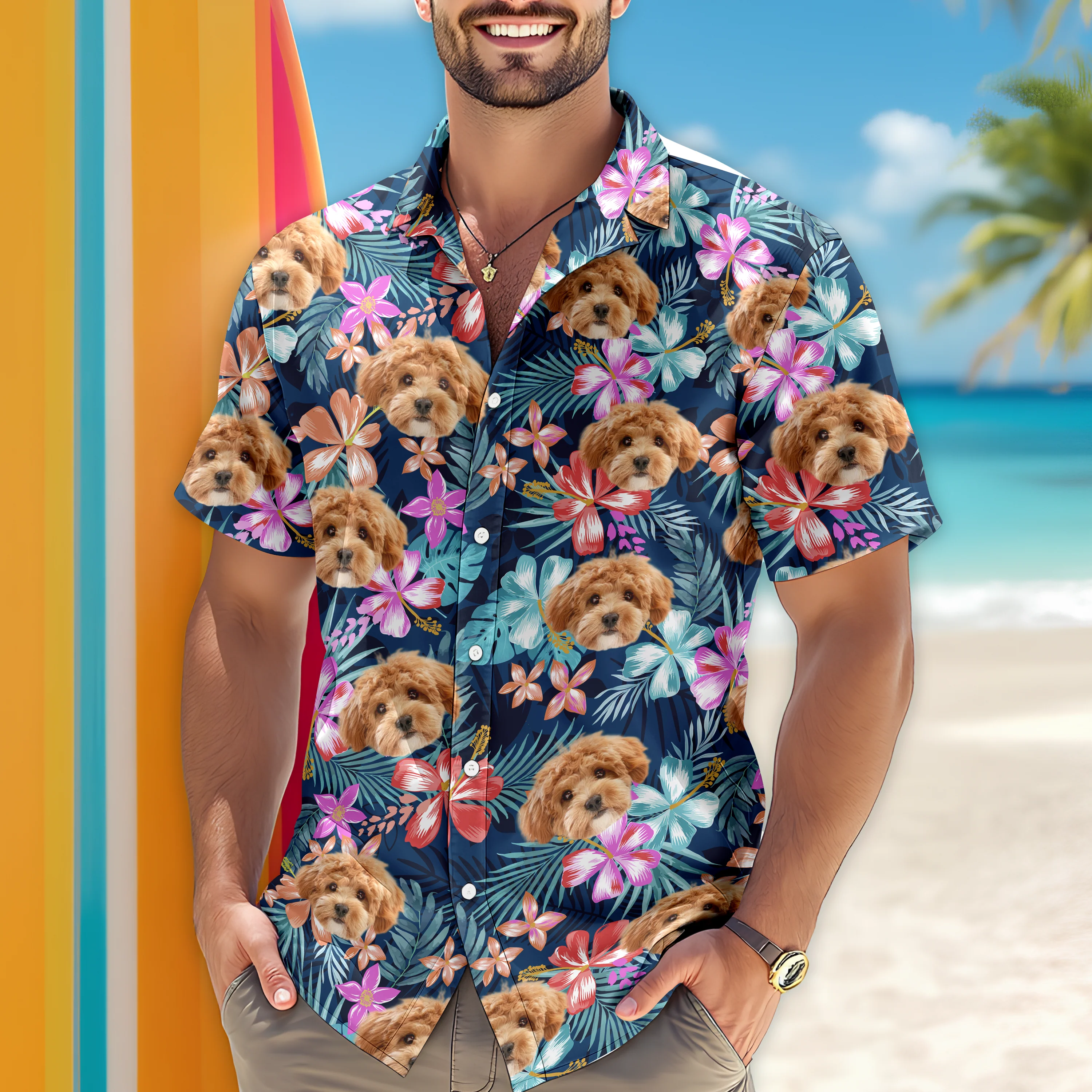 Custom Photo Funny Dog Family Tropical Hawaii Shirt HA75 892286 - Image 2