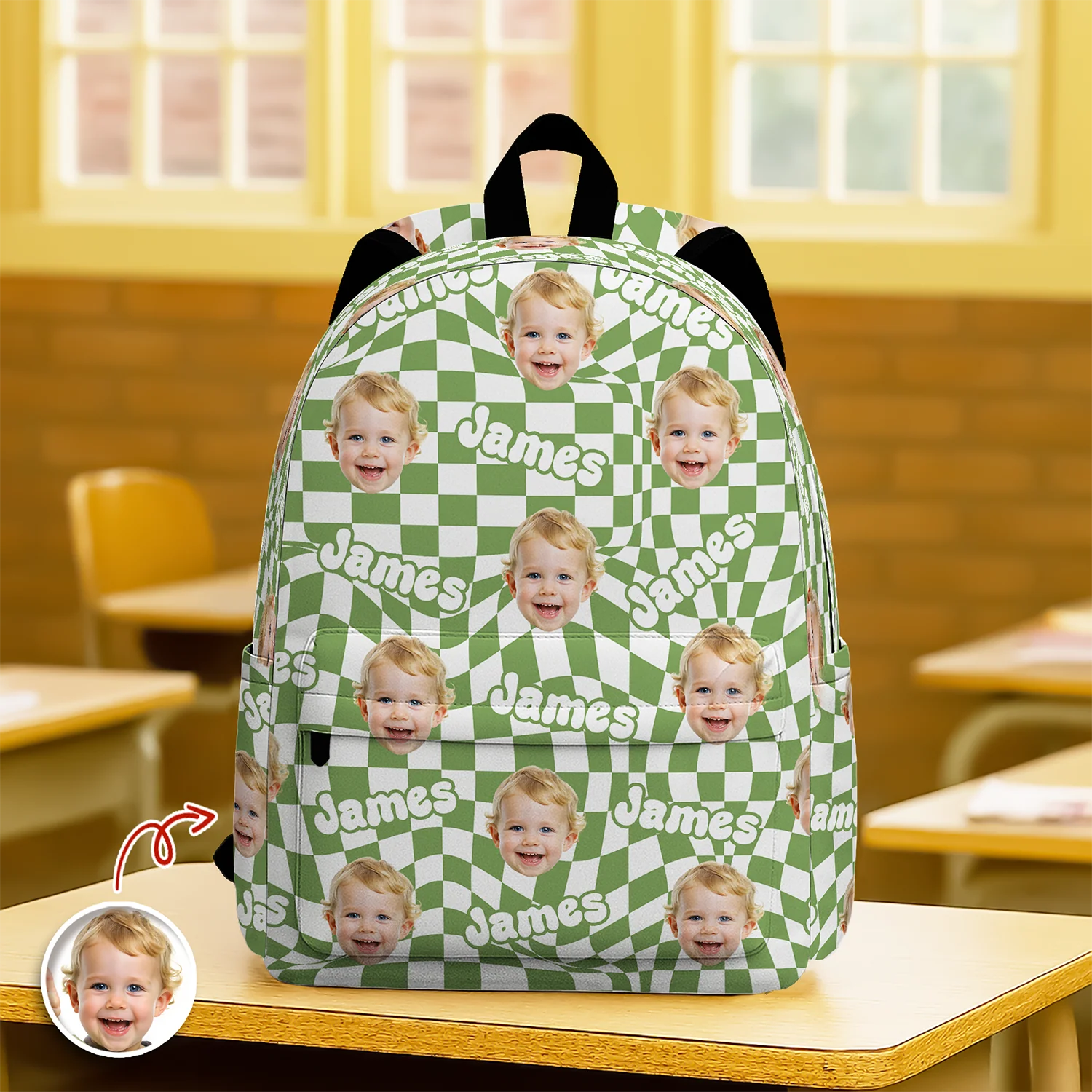 Custom Photo Kid Backpack Plaid With Name Back To School Gift HA75 921554 - Image 3