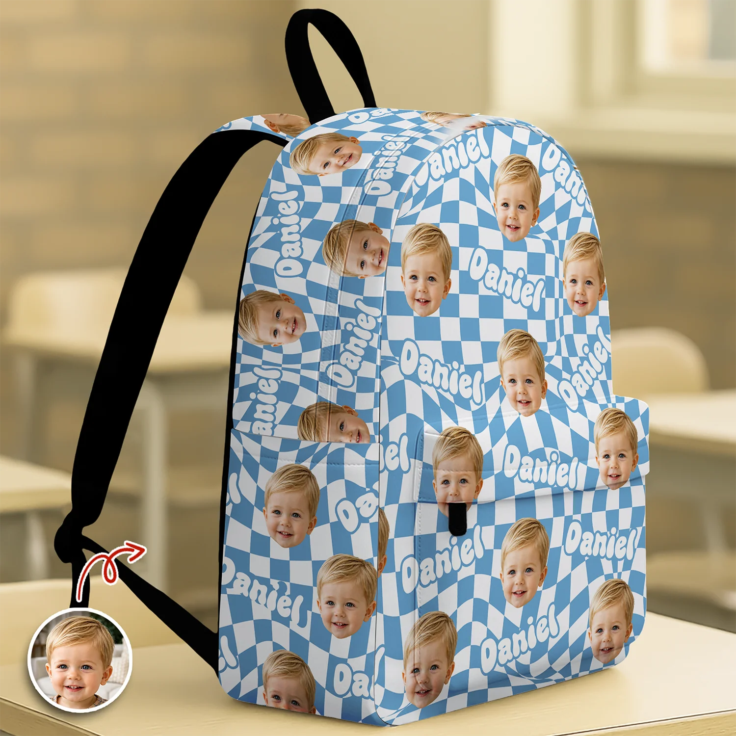 Custom Photo Kid Backpack Plaid With Name Back To School Gift HA75 921554 - Image 4
