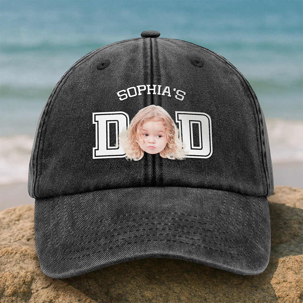 Custom Photo Kid Dad Washed Denim Baseball Cap HA75 892504 - Image 3