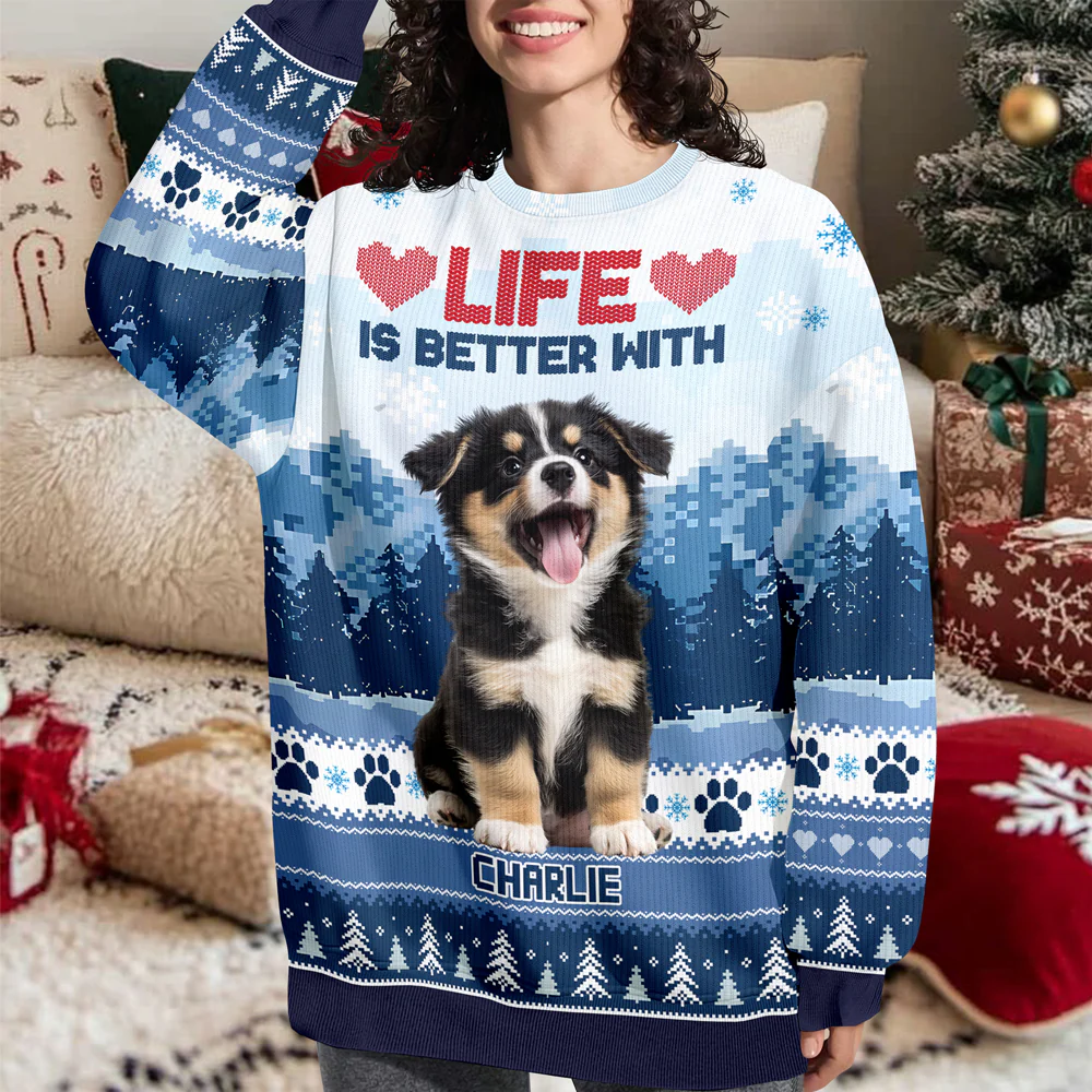 Custom Photo Life Is Better With Dog Personalized Ugly Sweater Christmas Gift For Dog Lovers CH07 899526 - Image 4