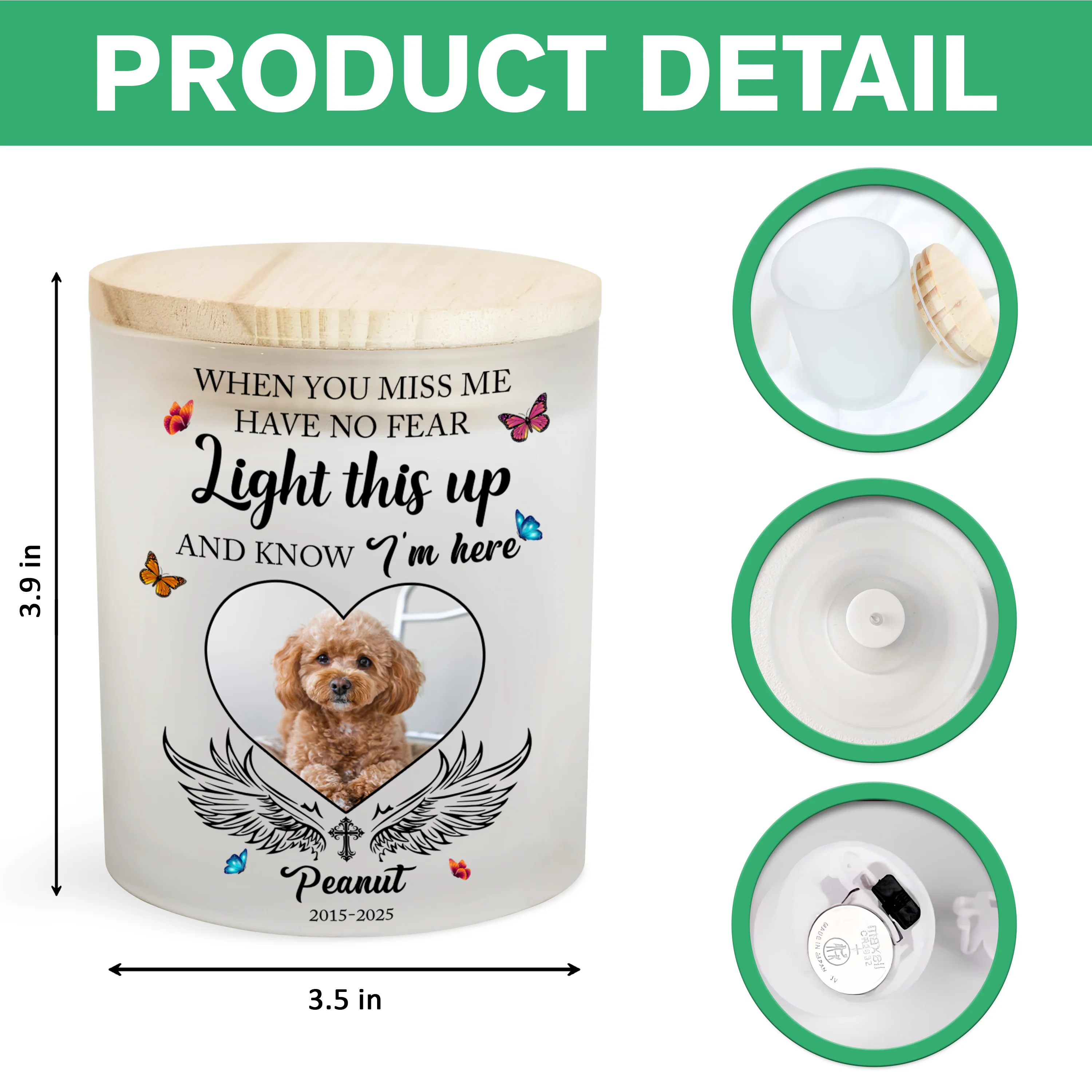 Custom Photo Love Never Leaves, It Lights Up Forever - Memorial Personalized Glass Jar With LED Candle CH07 895814 - Image 8