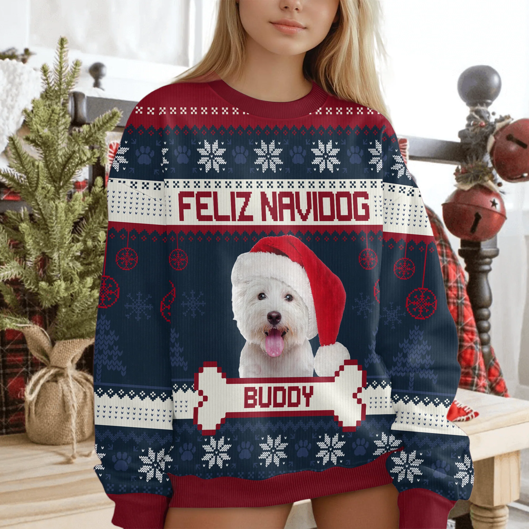 Custom Photo Merry Woofmas Feliz Navidog Ugly Sweater Christmas Gift For Dog Lovers CH07 896442 - Image 5