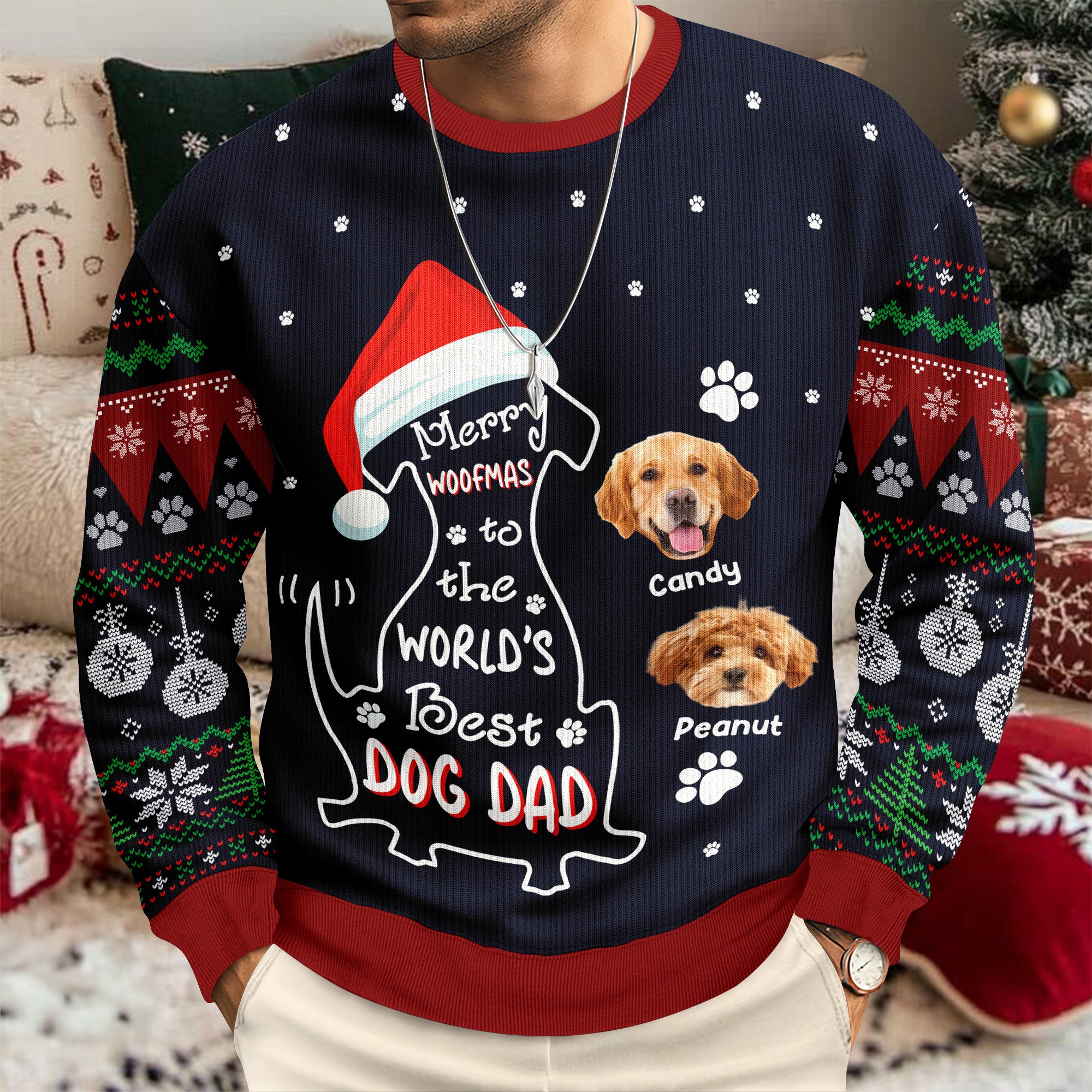 Custom Photo Merry Woofmas To The World Dog Ugly Sweater CH07 899464 - Image 3