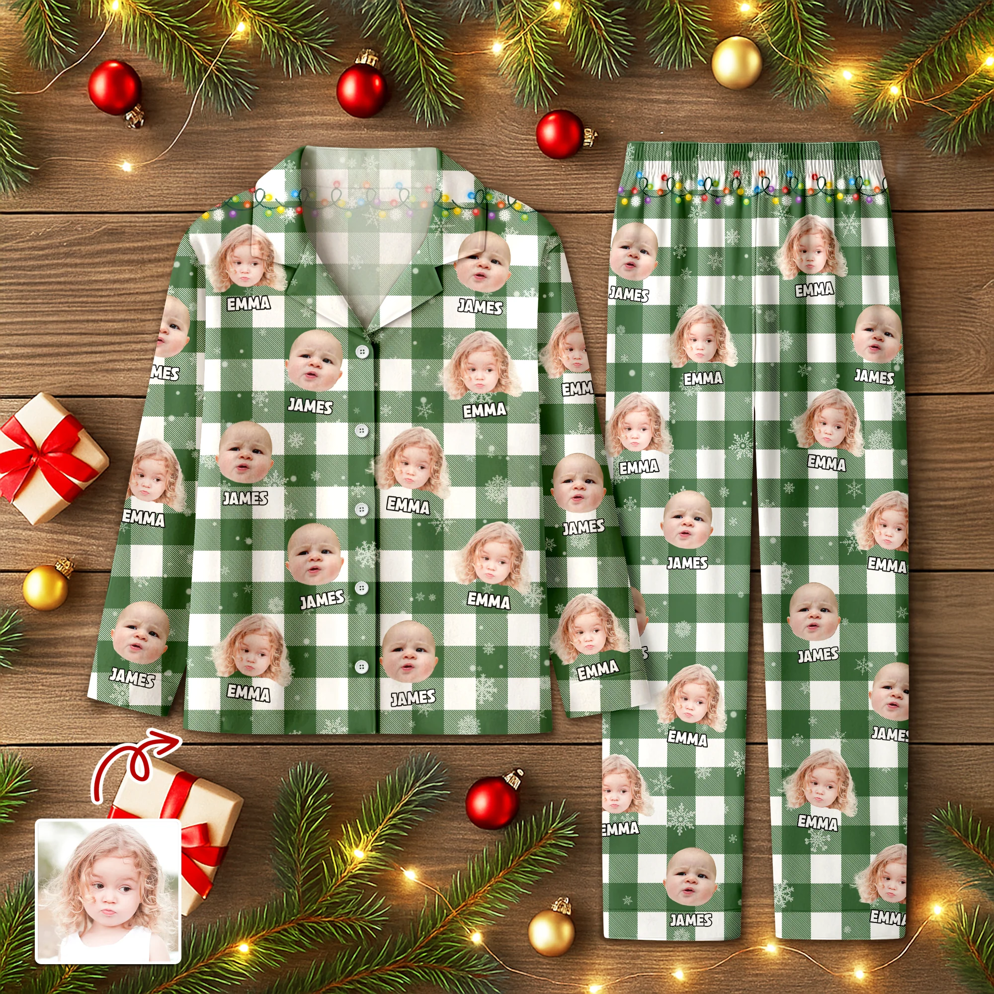 Custom Photo Name Christmas Light Snow Pajamas CH07 895326 - Image 5