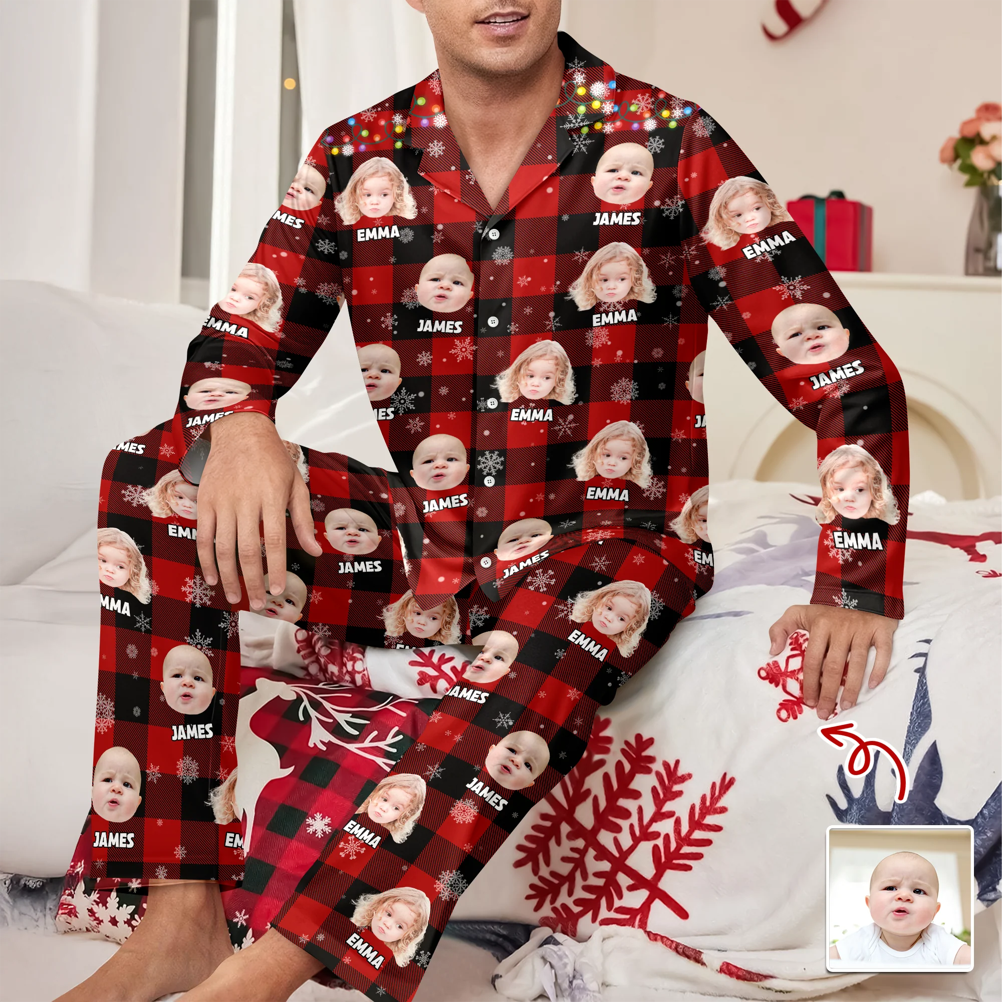 Custom Photo Name Christmas Light Snow Pajamas CH07 895326 - Image 8