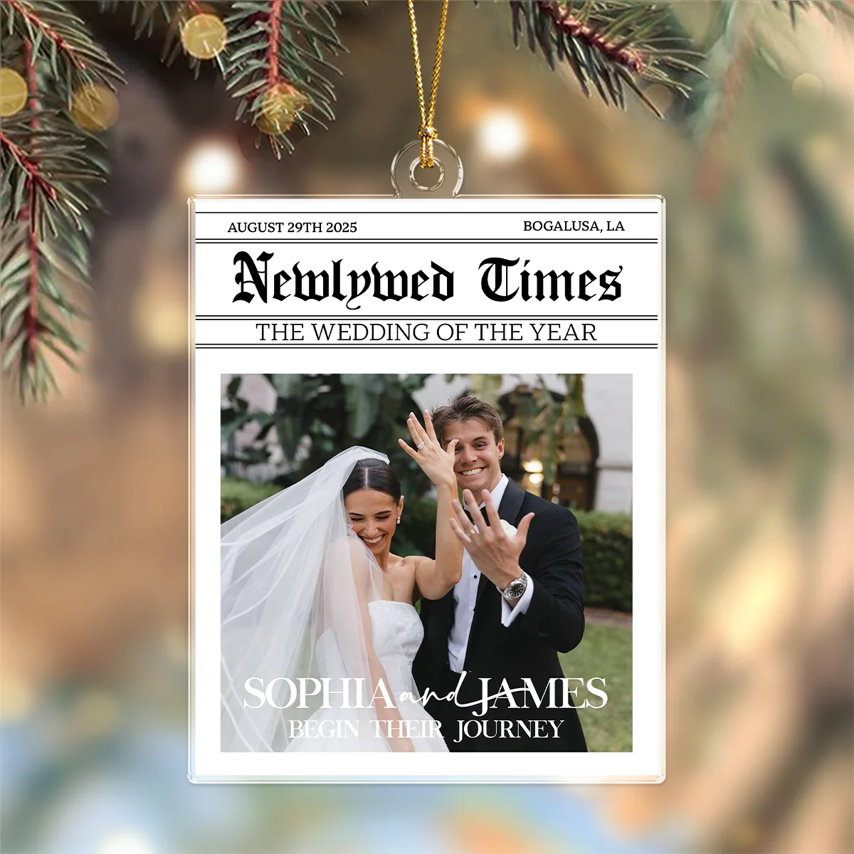 Custom Photo Newlywed Times Wedding Newspaper Couple Personalized Acrylic Ornament HA75 898410 - Image 3
