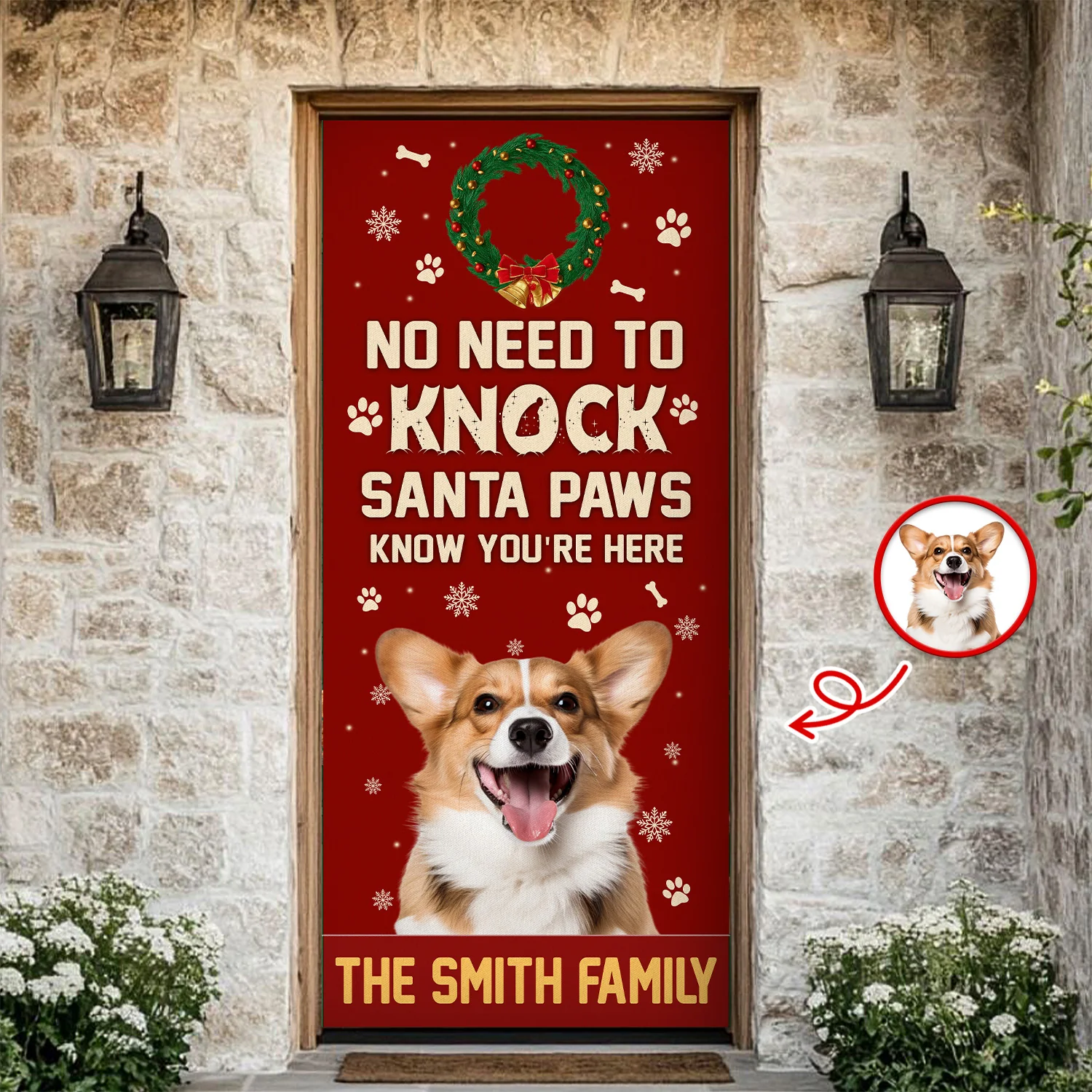 Custom Photo No Need To Knock Santa Paw Know You're Here - Personalized Door Cover CH07 896854 - Image 3
