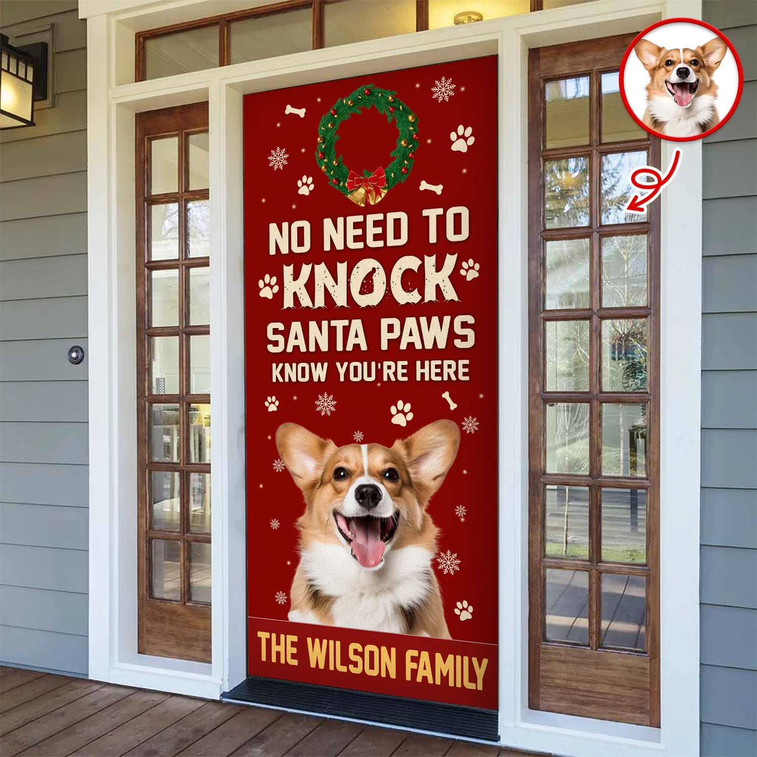 Custom Photo No Need To Knock Santa Paw Know You're Here - Personalized Door Cover CH07 896854 - Image 4