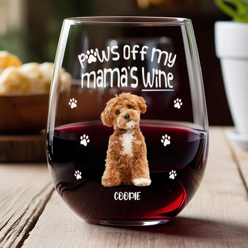 Custom Photo Paws Off My Mom's Wine - Personalized Wine Glass HA75 920874 - Image 5