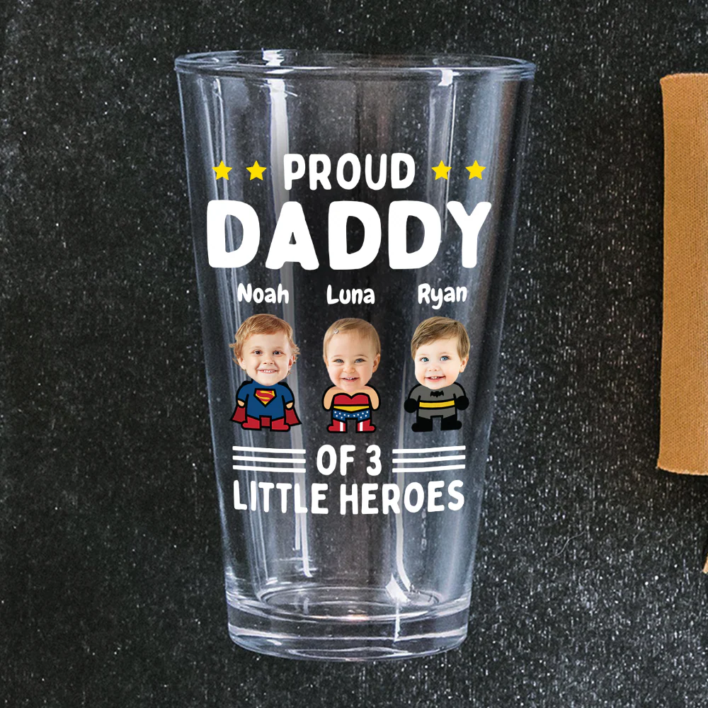 Custom Photo Proud Daddy of Little Heroes - Father's Day Personalized Gifts Custom Beer Glass for Dad, Superhero Lovers HO82 894058 - Image 6