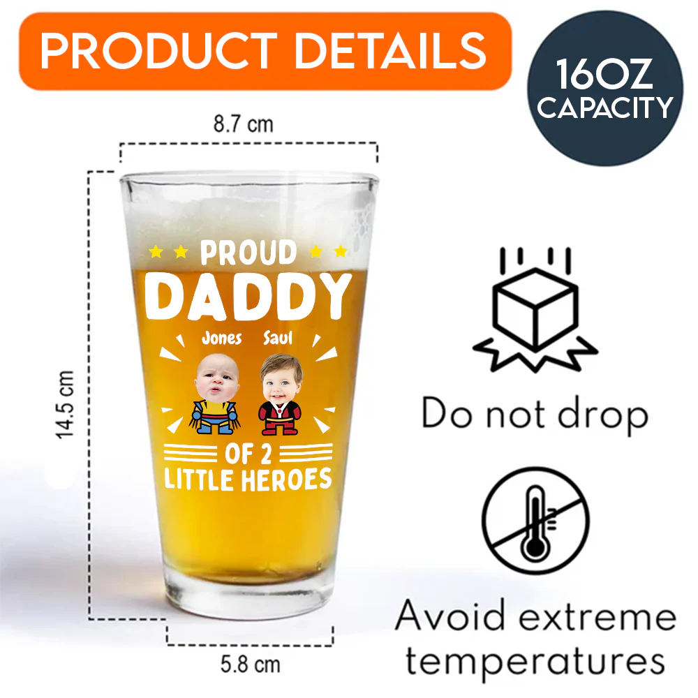 Custom Photo Proud Daddy of Little Heroes - Father's Day Personalized Gifts Custom Beer Glass for Dad, Superhero Lovers HO82 894058 - Image 8