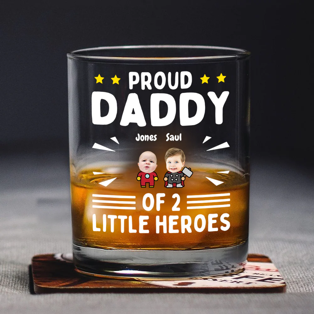 Custom Photo Proud Daddy of Little Heroes - Father's Day Personalized Gifts Custom Rock Glass for Dad, Superhero Lovers HO82 894056 - Image 5