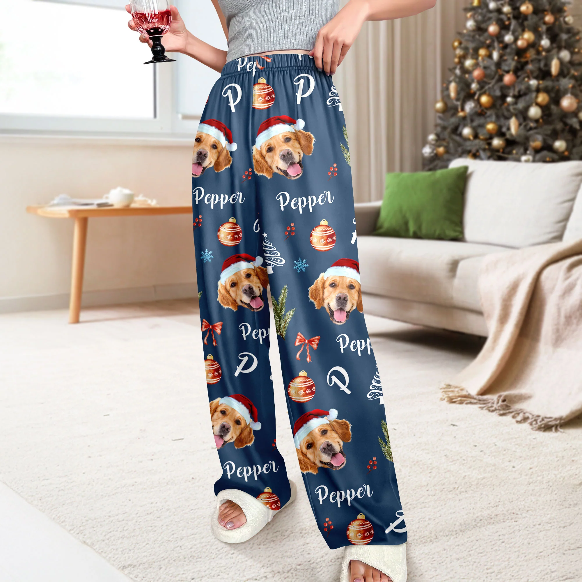 Custom Photo Santa Claus Pine Tree Snowflakes Long Sweatpants LM32 895625 - Image 2