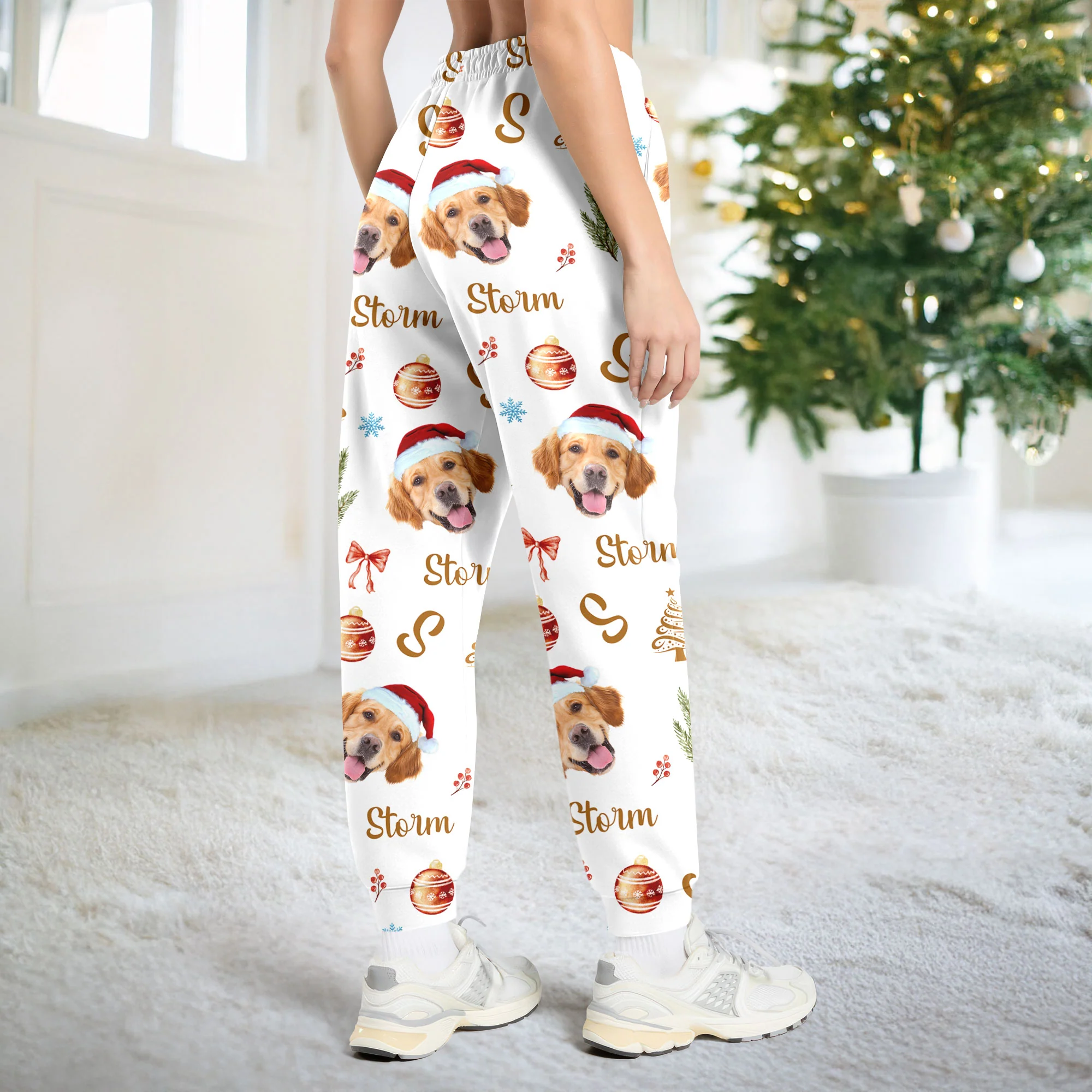 Custom Photo Santa Claus Pine Tree Snowflakes Long Sweatpants LM32 895625 - Image 5