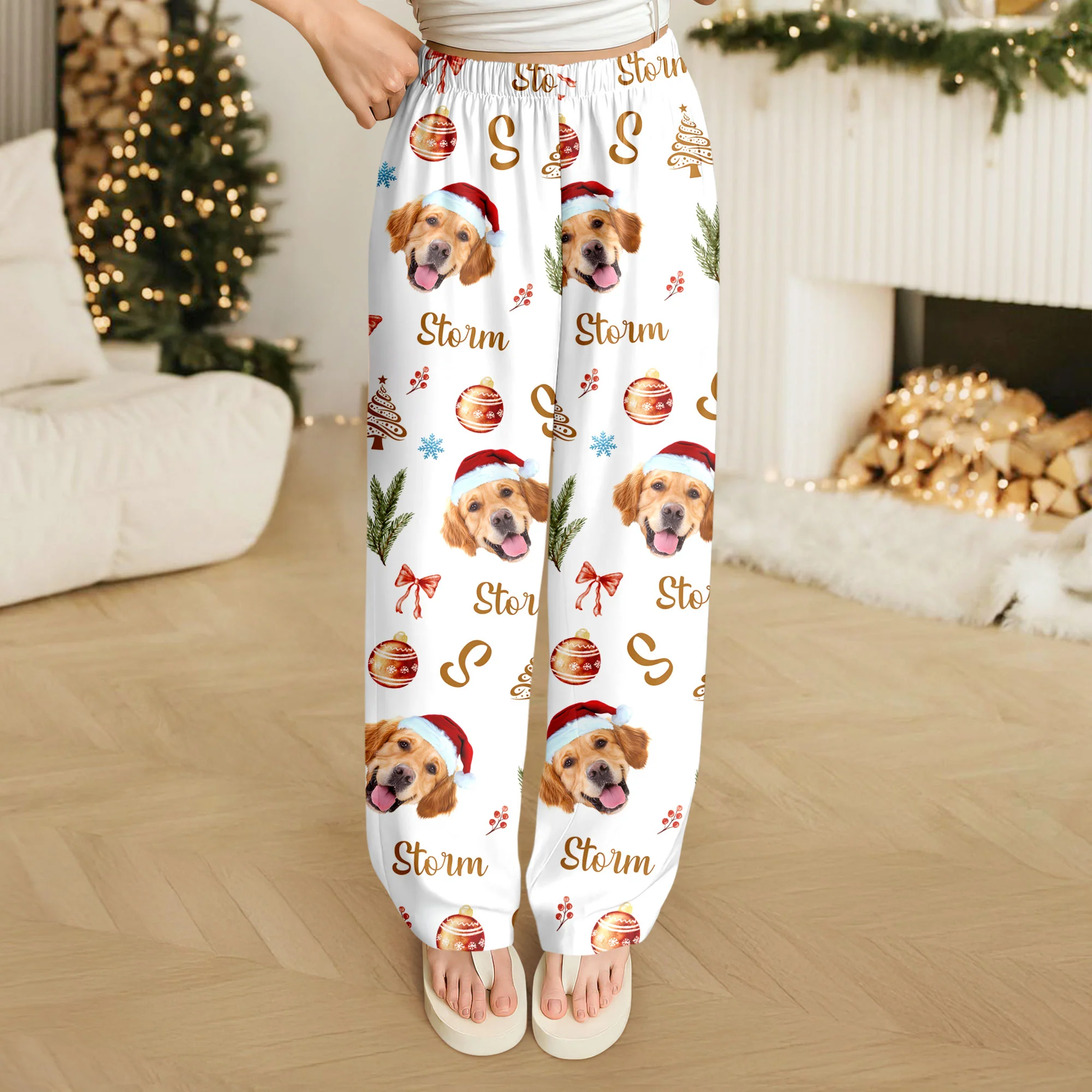 Custom Photo Santa Claus Pine Tree Snowflakes Long Sweatpants LM32 895625 - Image 7