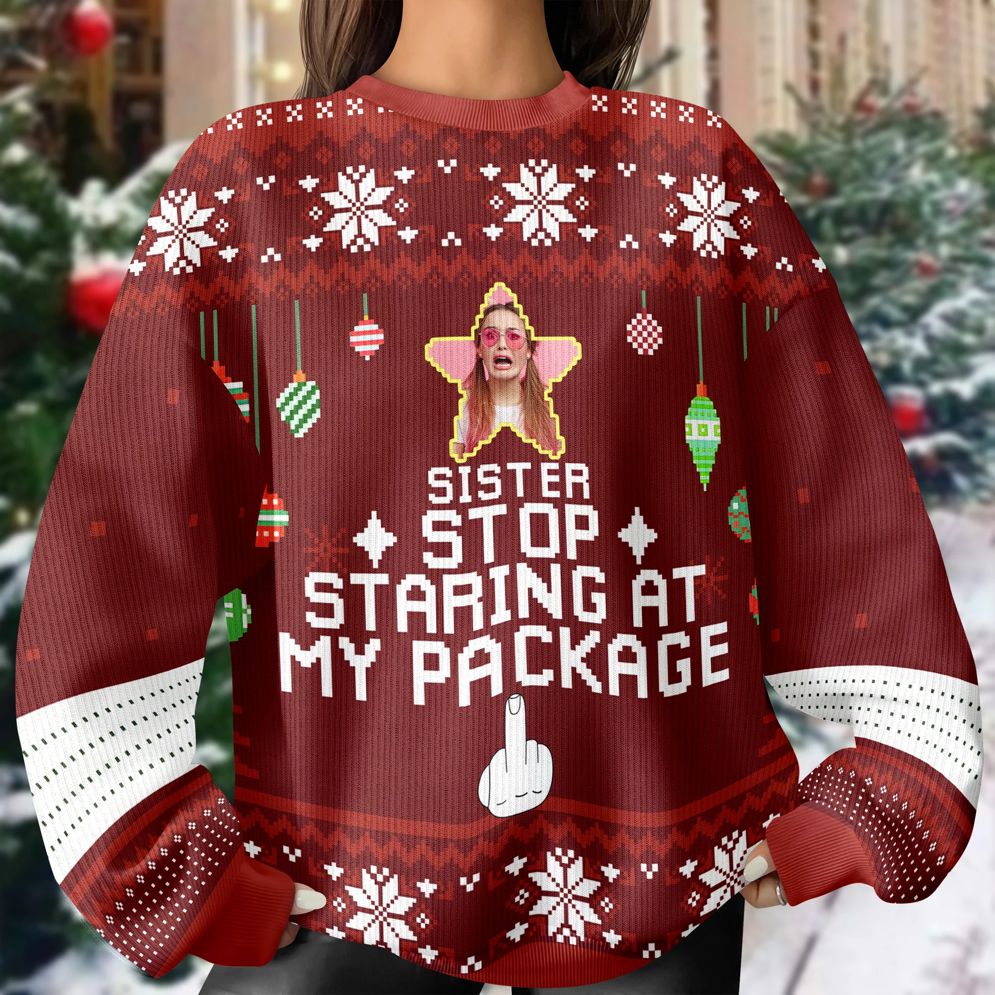Custom Photo Stop Staring At My Package - Personalized Ugly Sweater LM32 895907 - Image 2