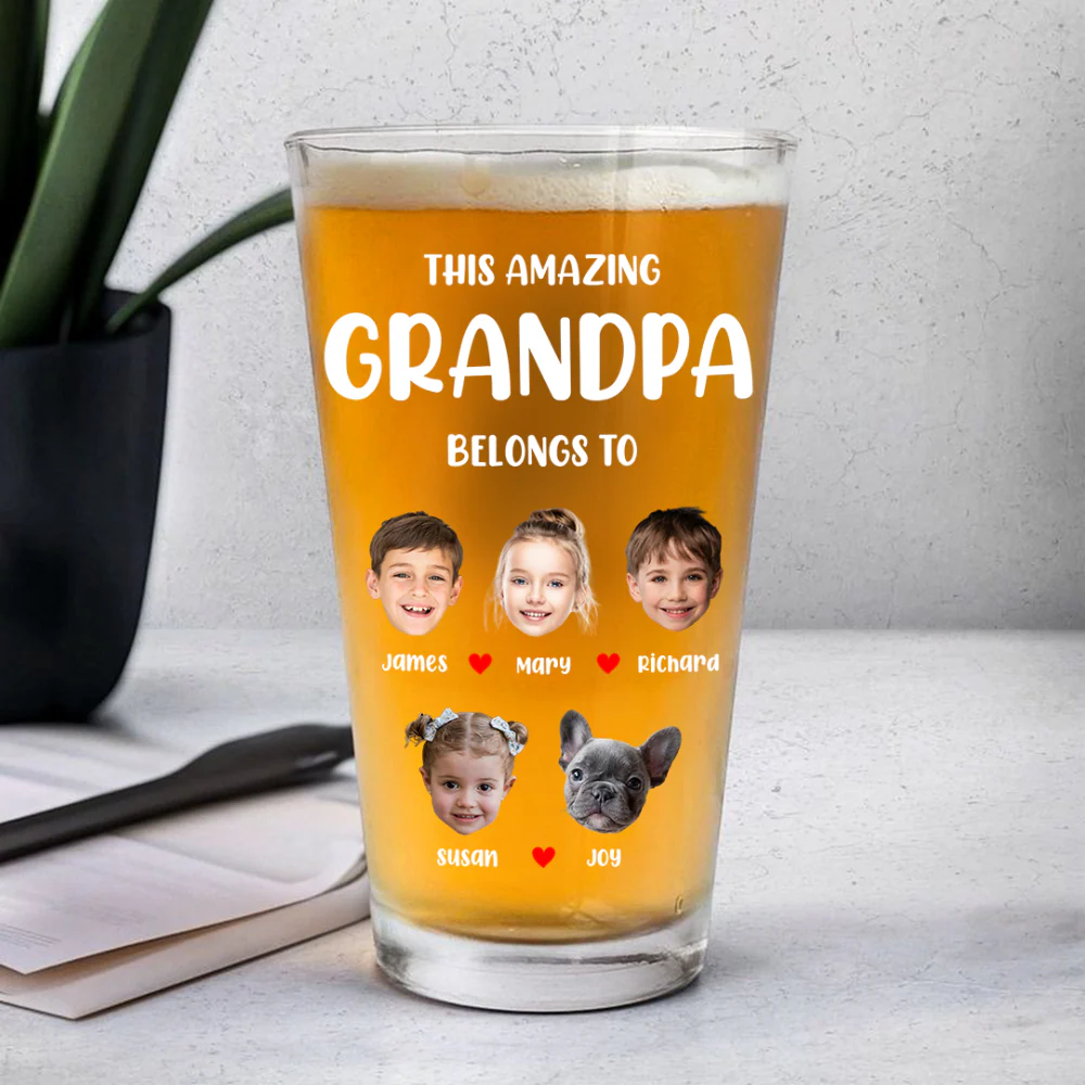 Custom Photo This Grandpa Belongs To Grandchildren Print Beer Glass Father's Day Gift HA75 892174 - Image 4