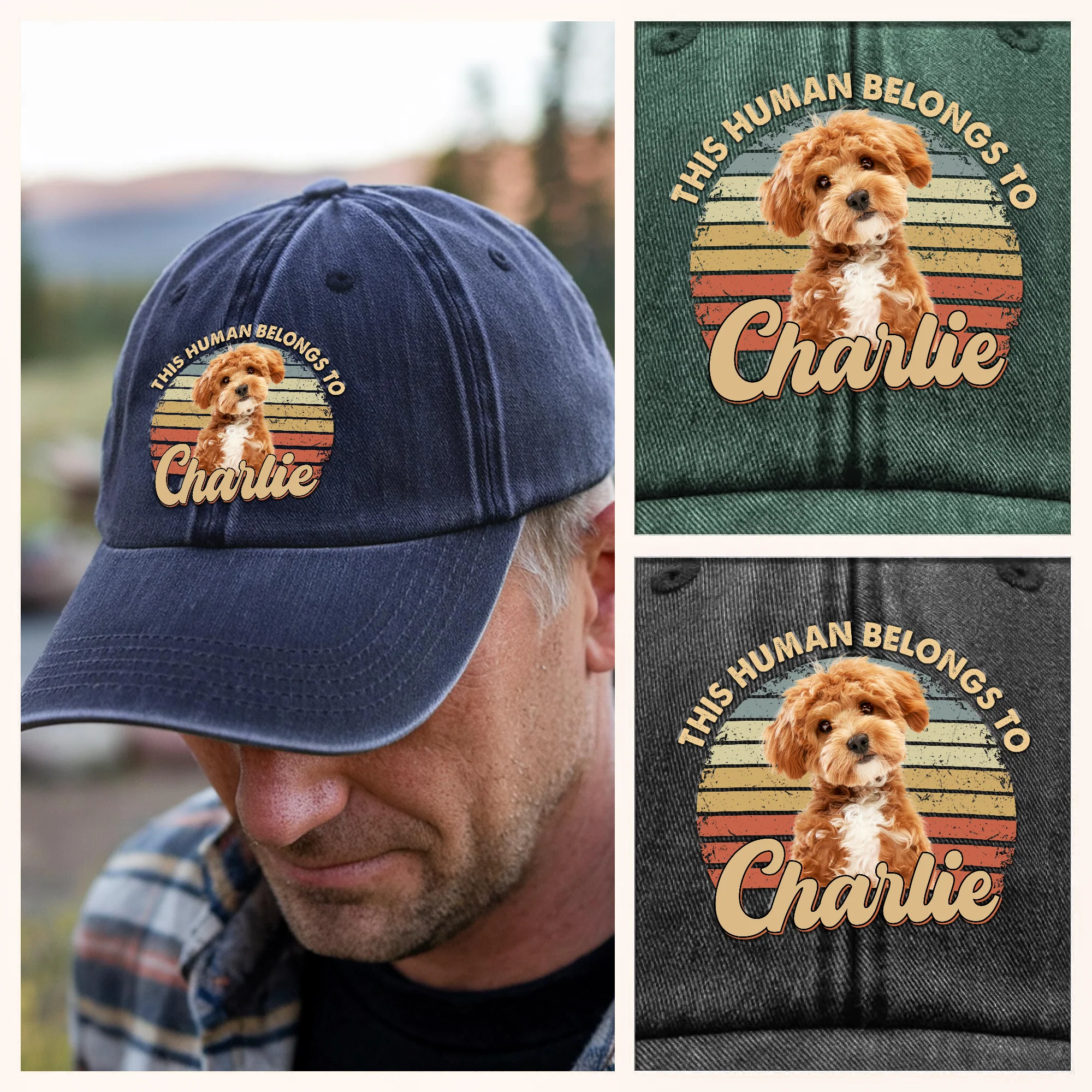 Custom Photo This Human Belongs To Dog, Cat Washed Denim Baseball Cap HA75 892512 - Image 4