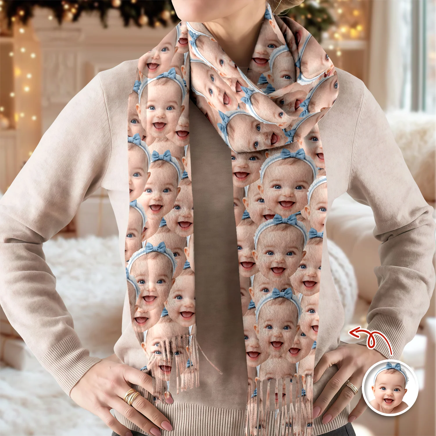 Custom Photo Wool Scarf Gift For Family LM32 897669 - Image 5