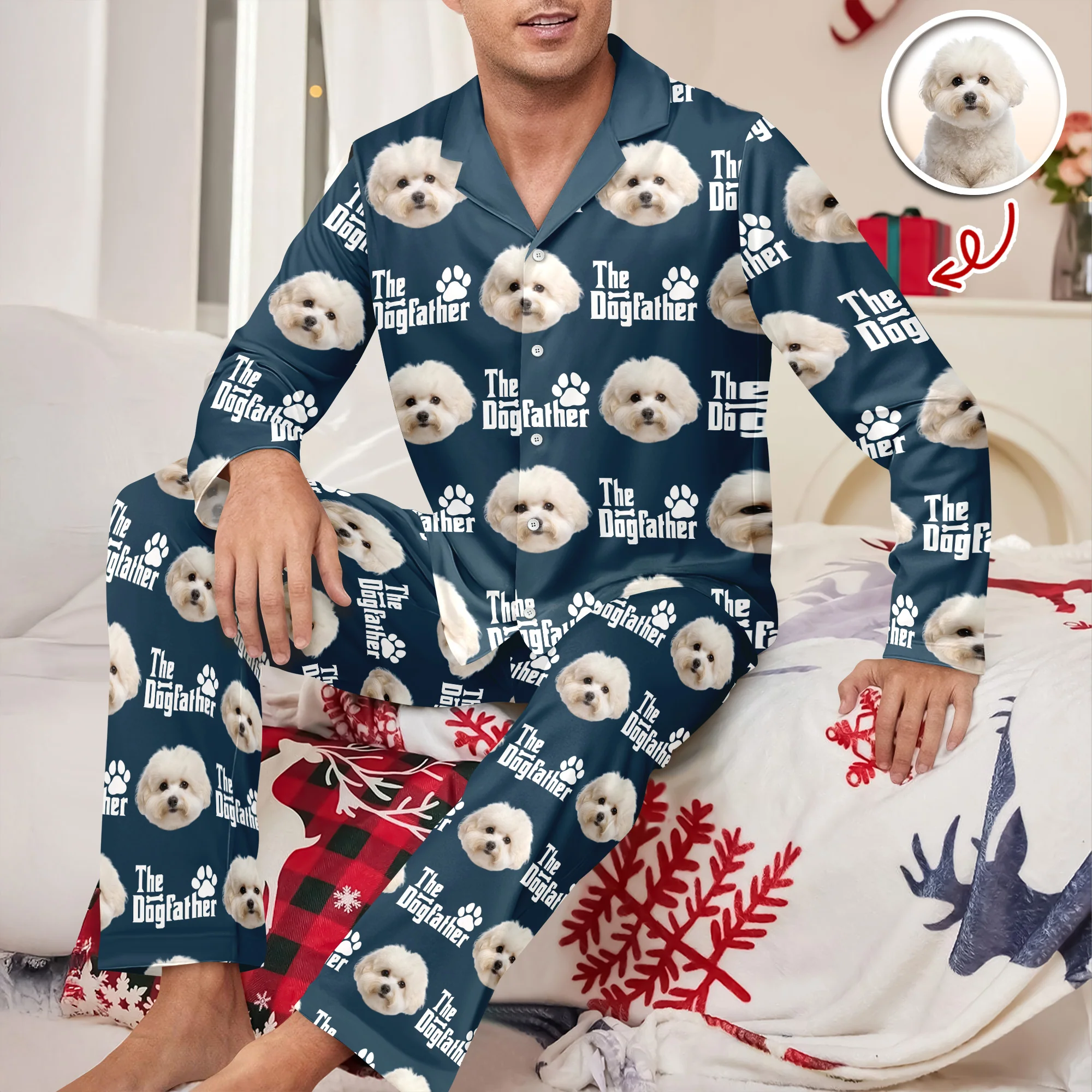 Custom Puppy Photo The Dog Father with Pawprints Design - Personalized Pajamas LM32 895753 - Image 3
