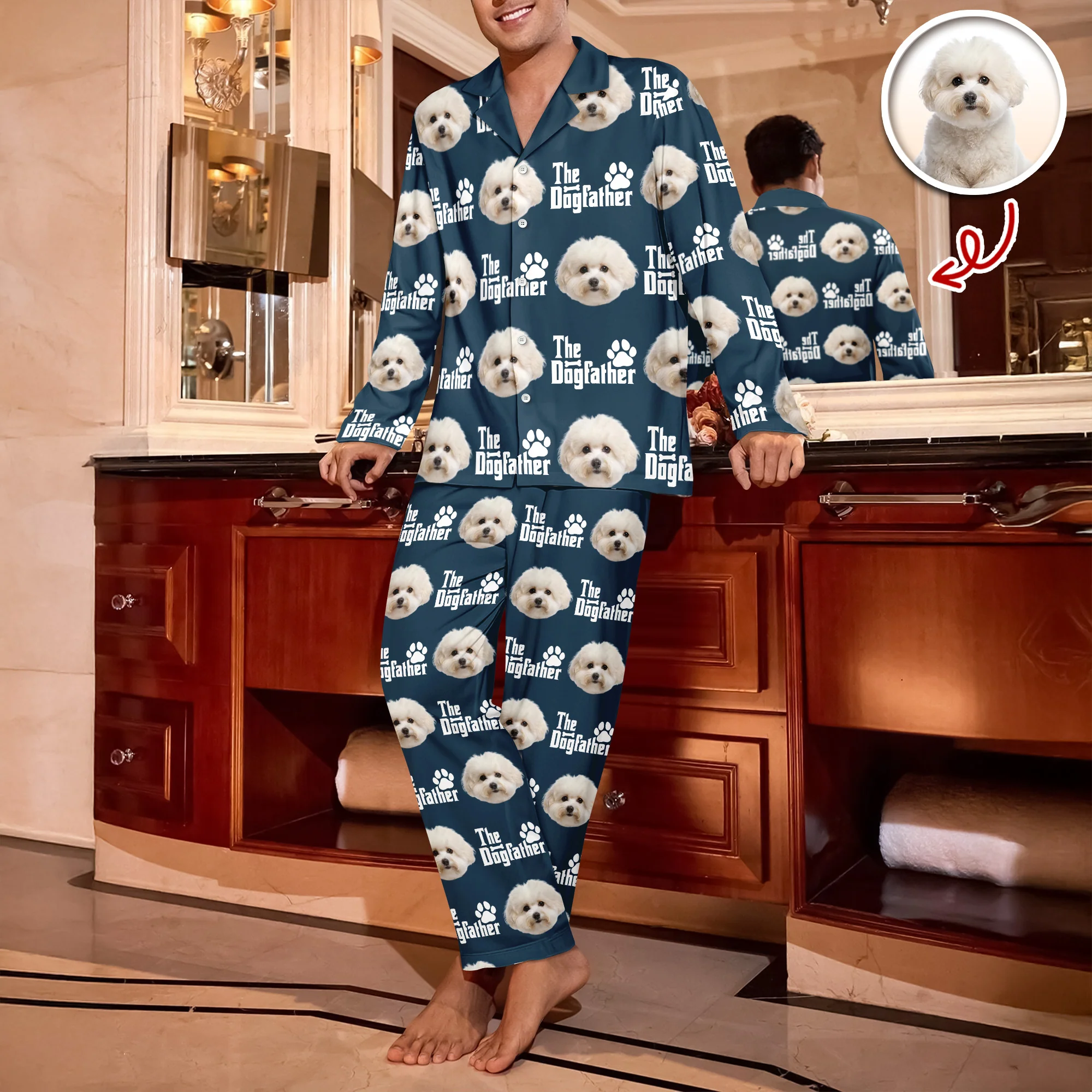 Custom Puppy Photo The Dog Father with Pawprints Design - Personalized Pajamas LM32 895753 - Image 4