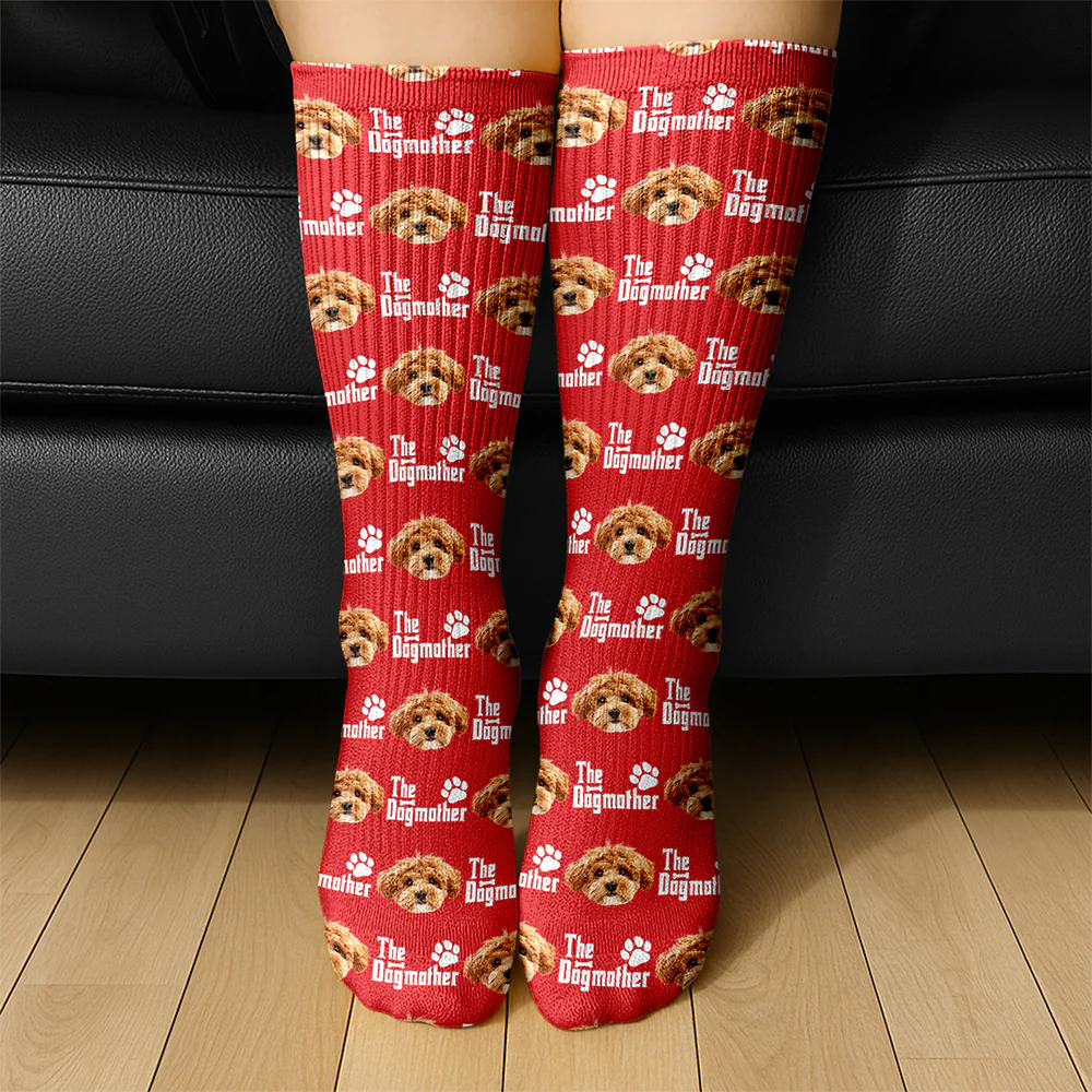 Custom Puppy Photo The Dog Father with Pawprints Design - Personalized Socks LM32 897279 - Image 2